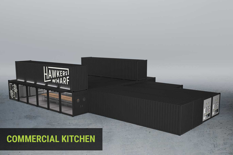 Commercial kitchen made from a dozen customized storage containers
