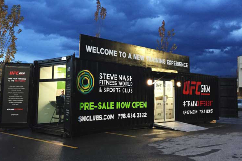 Steve Nash Fitness Gym office made from a modified shipping container